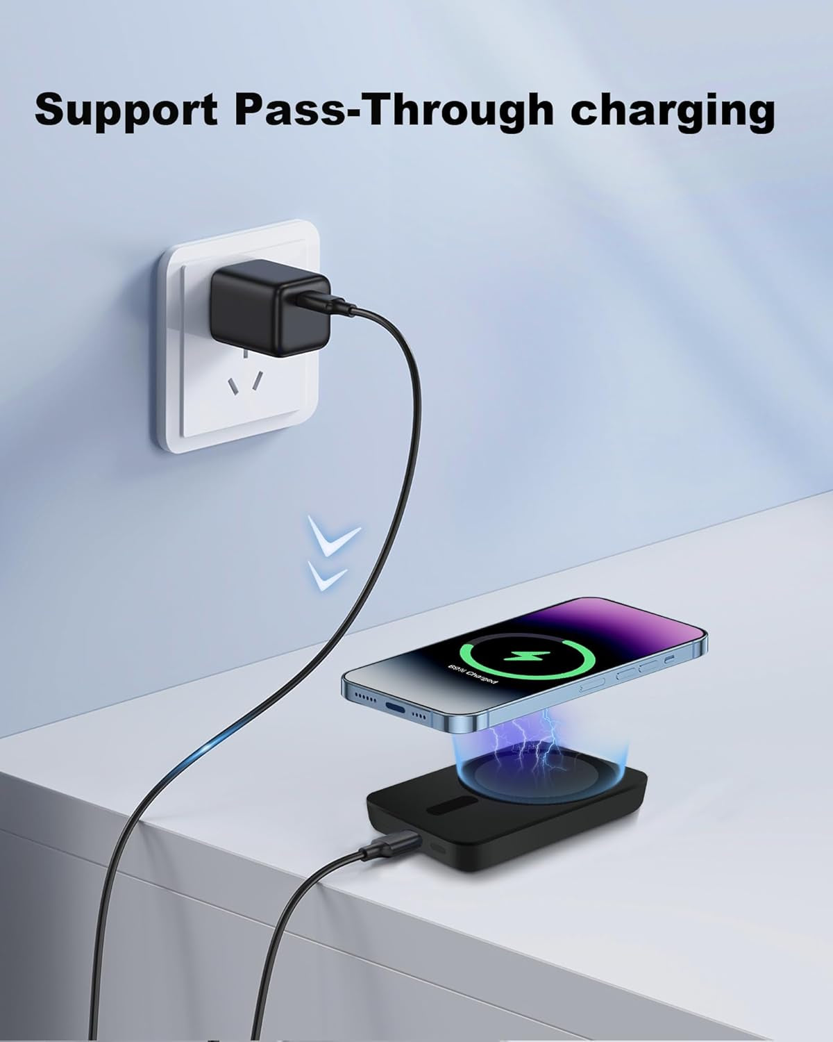 Mini MagSafe-Compatible Portable Charger, 5000mAh 5W Compact Magnetic Power Bank for iPhone 16/15/14/13/12, 12W USB-C Charging Battery Pack
